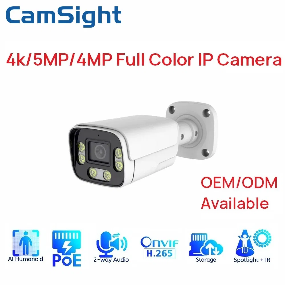 Camsight 4K 8MP 5MP 4MP 2MP Colorvu Mini cámara IP con detección humana inteligente Cámara IP tipo bala Poe CCTV Cámara IP de seguridad de red Proveedor OEM Hikvision