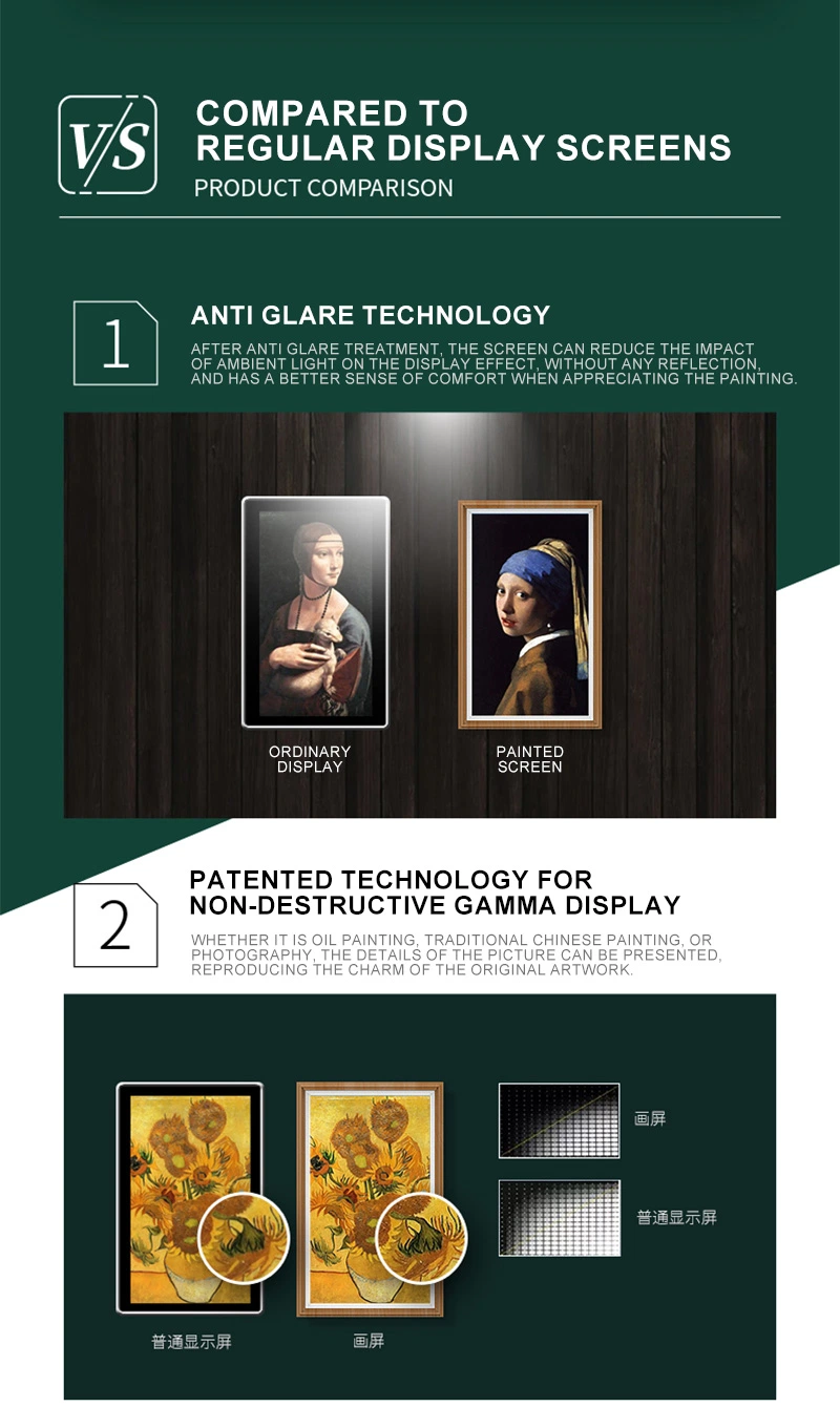 Wood Private Art Gallery Exhibition Work Smart TV Frame Digital Museum Anti-Glare Matte LCD Digital Photo Frame