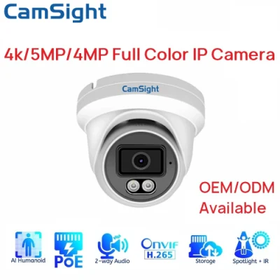 Camsight 4K 8MP 5MP 4MP 2MP Colorvu Cámara IP a todo color con detección humana inteligente Cámara IP domo de torreta Poe CCTV Cámara IP de seguridad de red Proveedor OEM