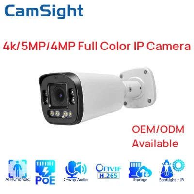 Camsight 4K 8MP 5MP 4MP 2MP Colorvu Cámara IP a todo color con detección humana inteligente Cámara IP tipo bala Poe CCTV Cámara IP de seguridad Proveedor OEM